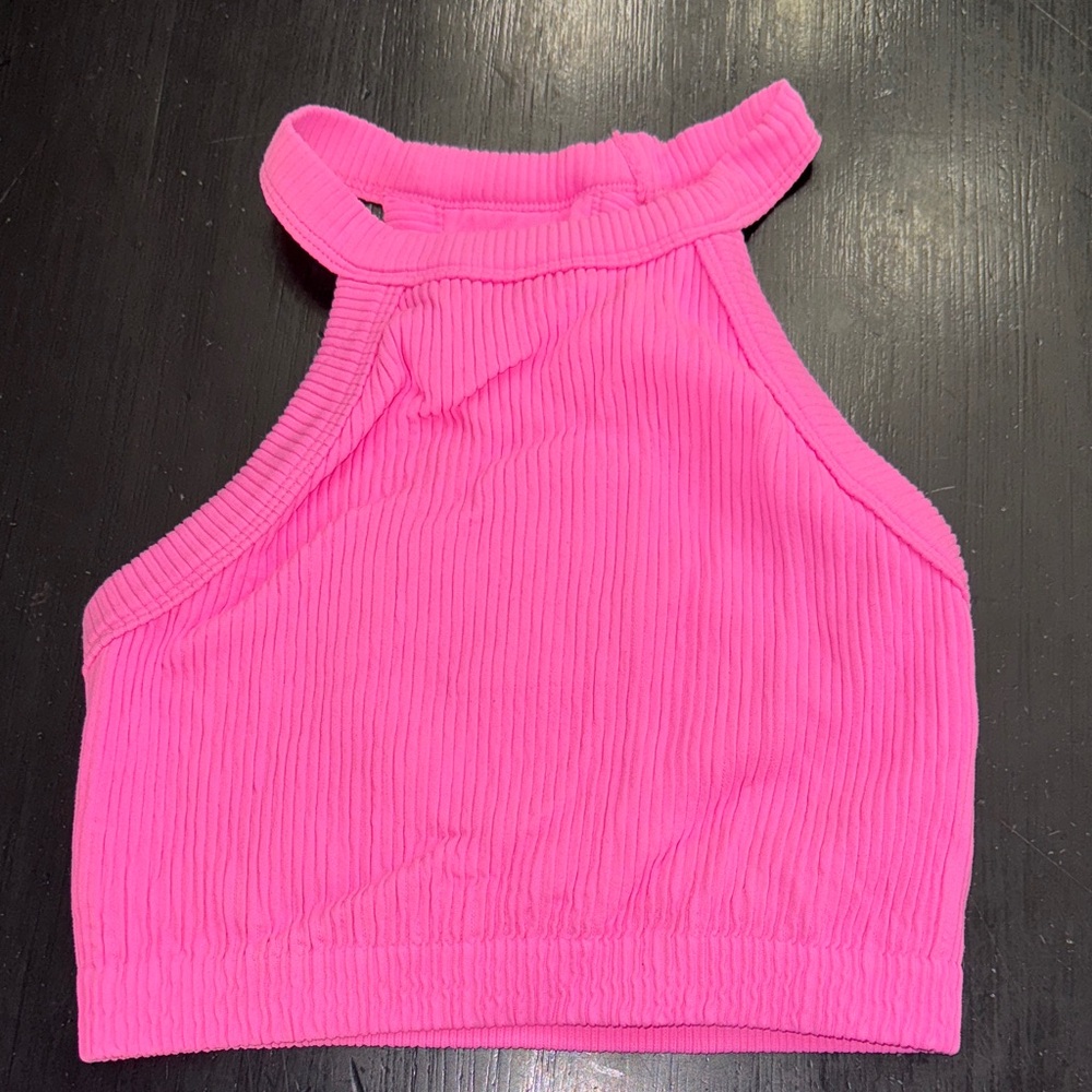 aerie ribbed cropped tank top. pink. fully lined. size small.